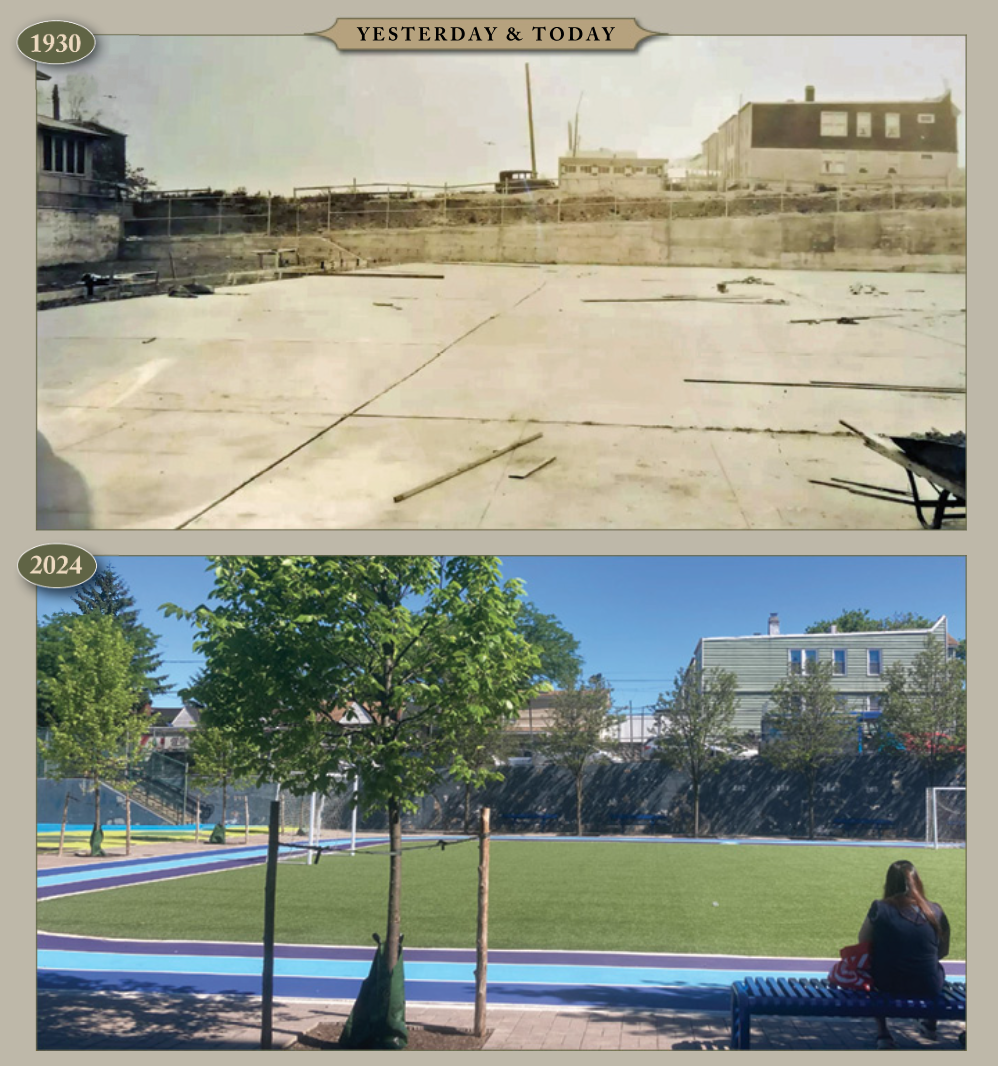 Yesterday & Today: PS153 schoolyard, looking north from 60th Road, 1930